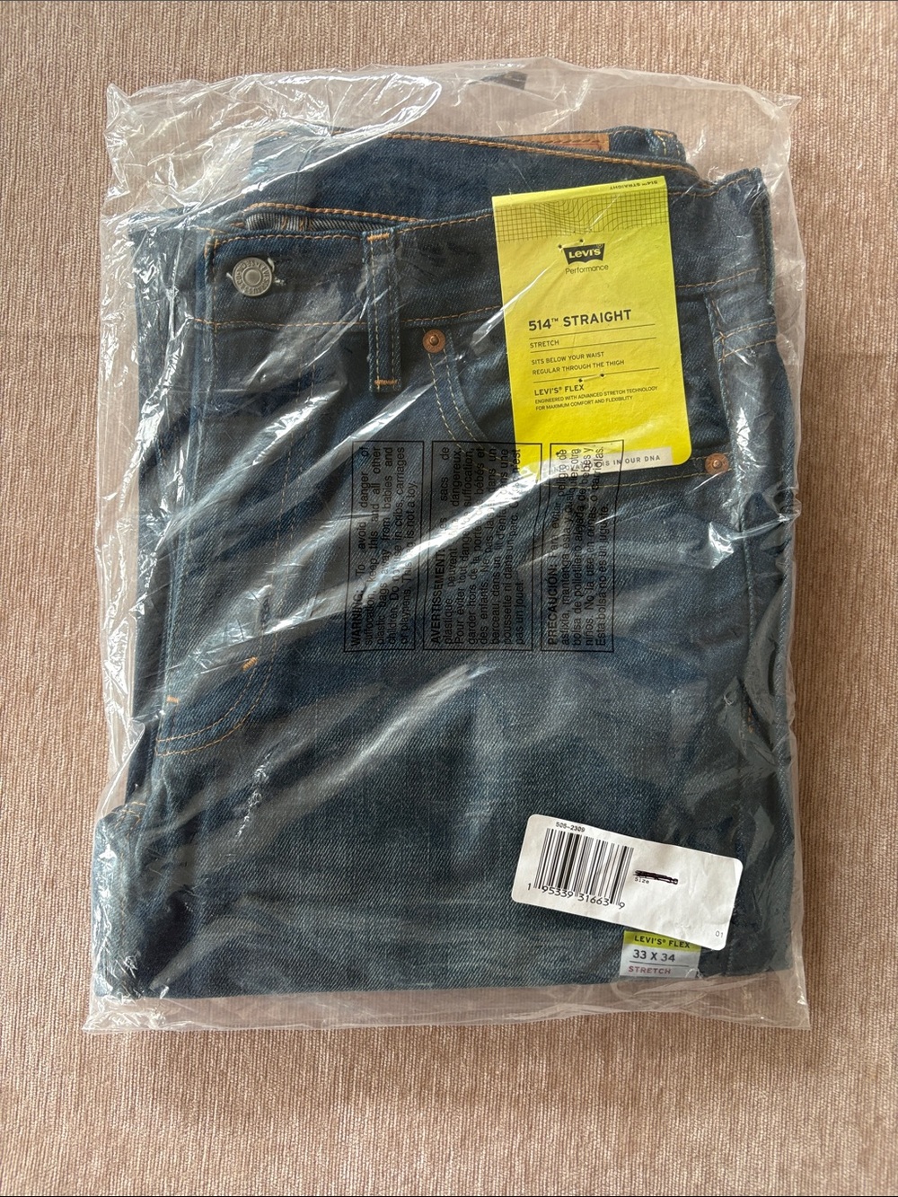 Levi's Men's 514 Straight Stretch Jeans - Dark Wash Denim Blue - 33 X 34 NWT